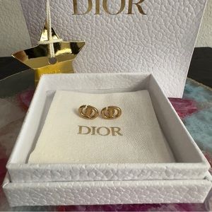 Authentic Like New Christian Dior CD Navy Gold Studs